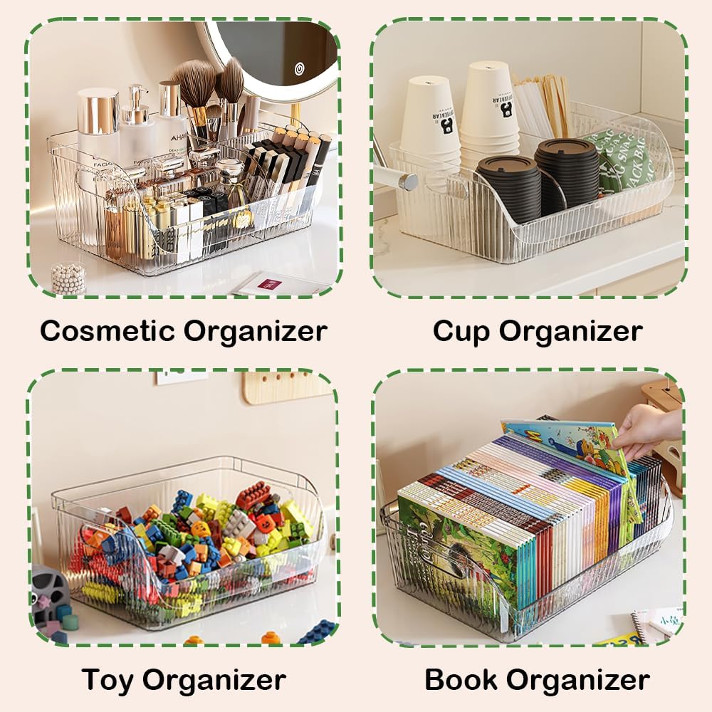 2 Packs Large Snack Organizer for Countertop, Clear Plastic Pantry Organizer and Storage Bin for Kitchen, 6 Compartment Food Container Snack Bar with Dividers, Chip Packet Holder for Office