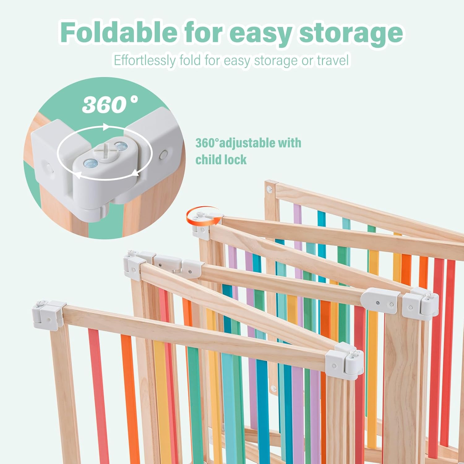 Foldable Wooden Playpen-51x51x25in-Large Baby Gate Playpen with Child-Proof Lock-Easy Assembly, Portable Design for Babies & Toddlers- Shape& Size Adjustable Baby Fence Play Area(Multicolor, 6 Panel)