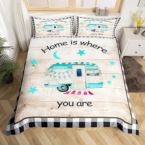 Miniatura 3 de Feelyou Funda de edredón para cámper, tamaño Queen, funda de edredón de camping feliz, juego de ropa de cama para camping, automóvil, funda de