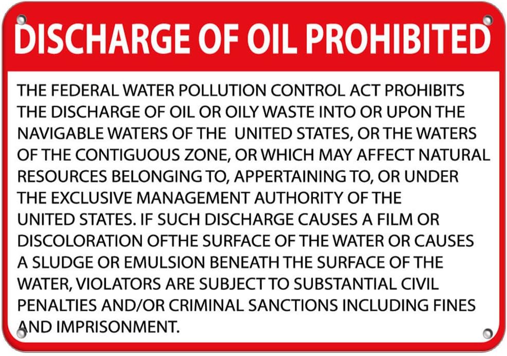 "Discharge Of Oil Prohibited" Hazard Waste Label Sticker - 7x5 Inch Durable Vinyl Decal