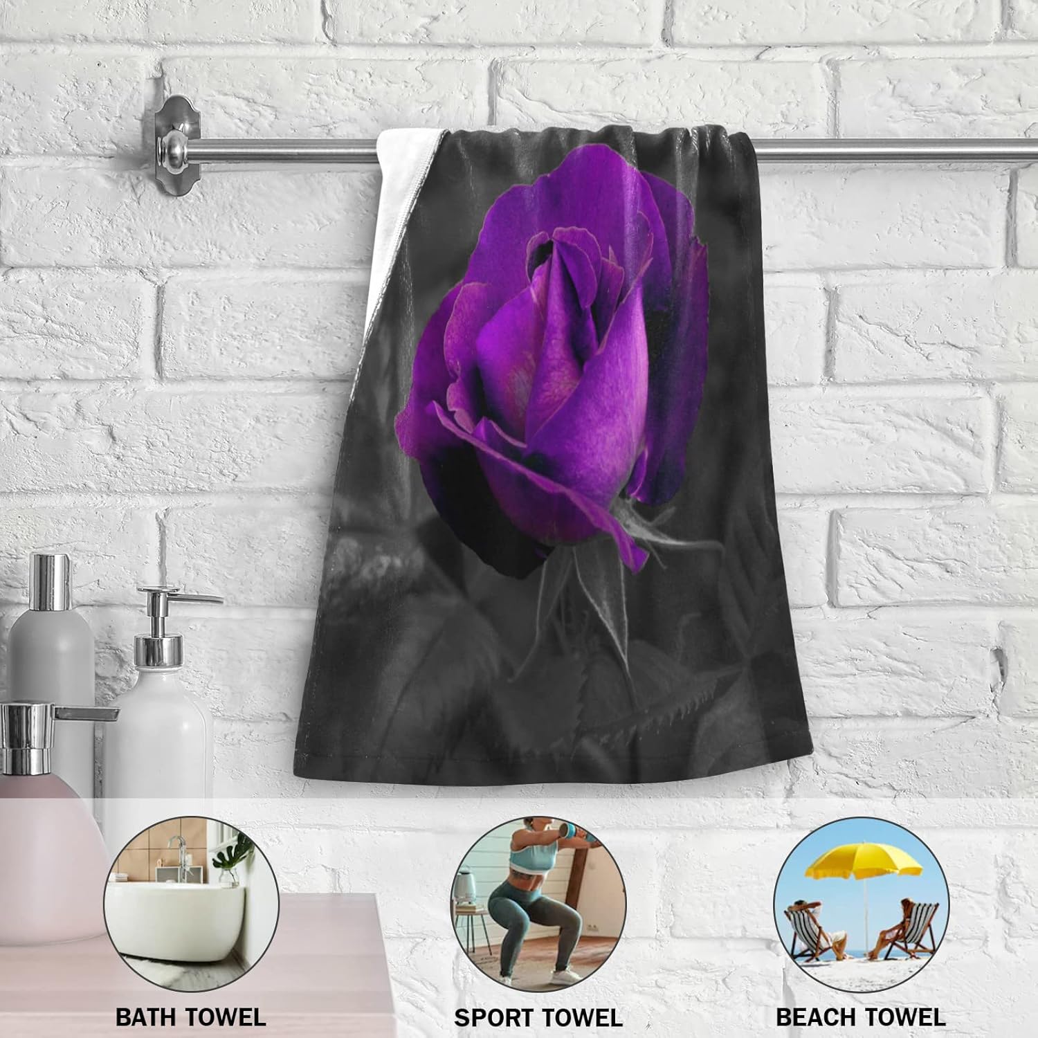 Hand Towels for Bathroom Set of 2 Vintage Elegant Rose Floral Purple Romantic Flowers Black Leaves Soft Absorbent Bath Towels Decorative Kitchen Guest Dish Towel for Gym,Spa,Hotel 28x14in - Image 5