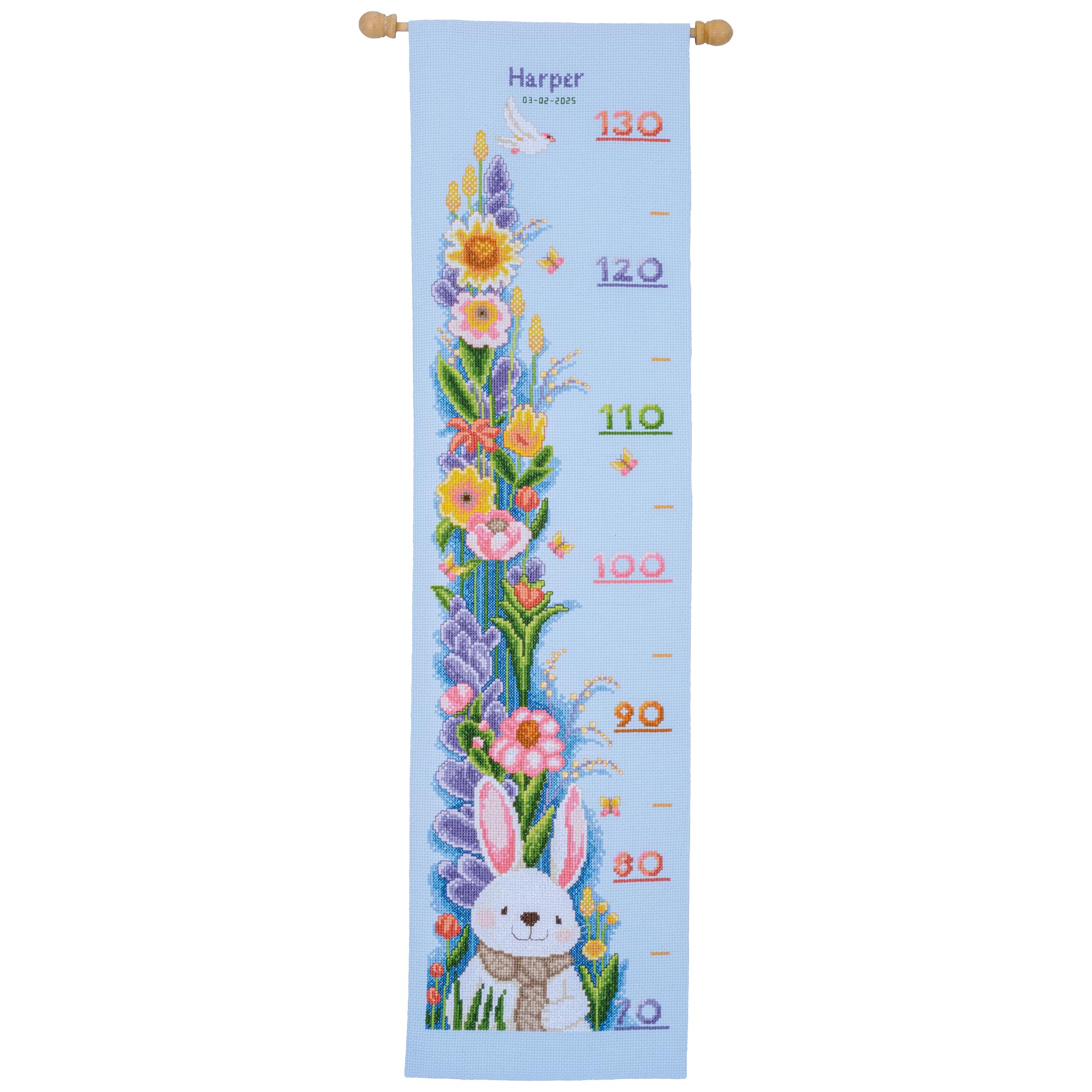 VERVACO Haft Krzyżykowy Liczony Zestaw Miarka Wzrostu dla Dzieci KRÓLIK W OGRODZIE Zrób to Sam Zestaw Kreatywny dla Dorosłych 18 x 70 cm Dekoracja Ścienna DIY Cross Stitch Kit