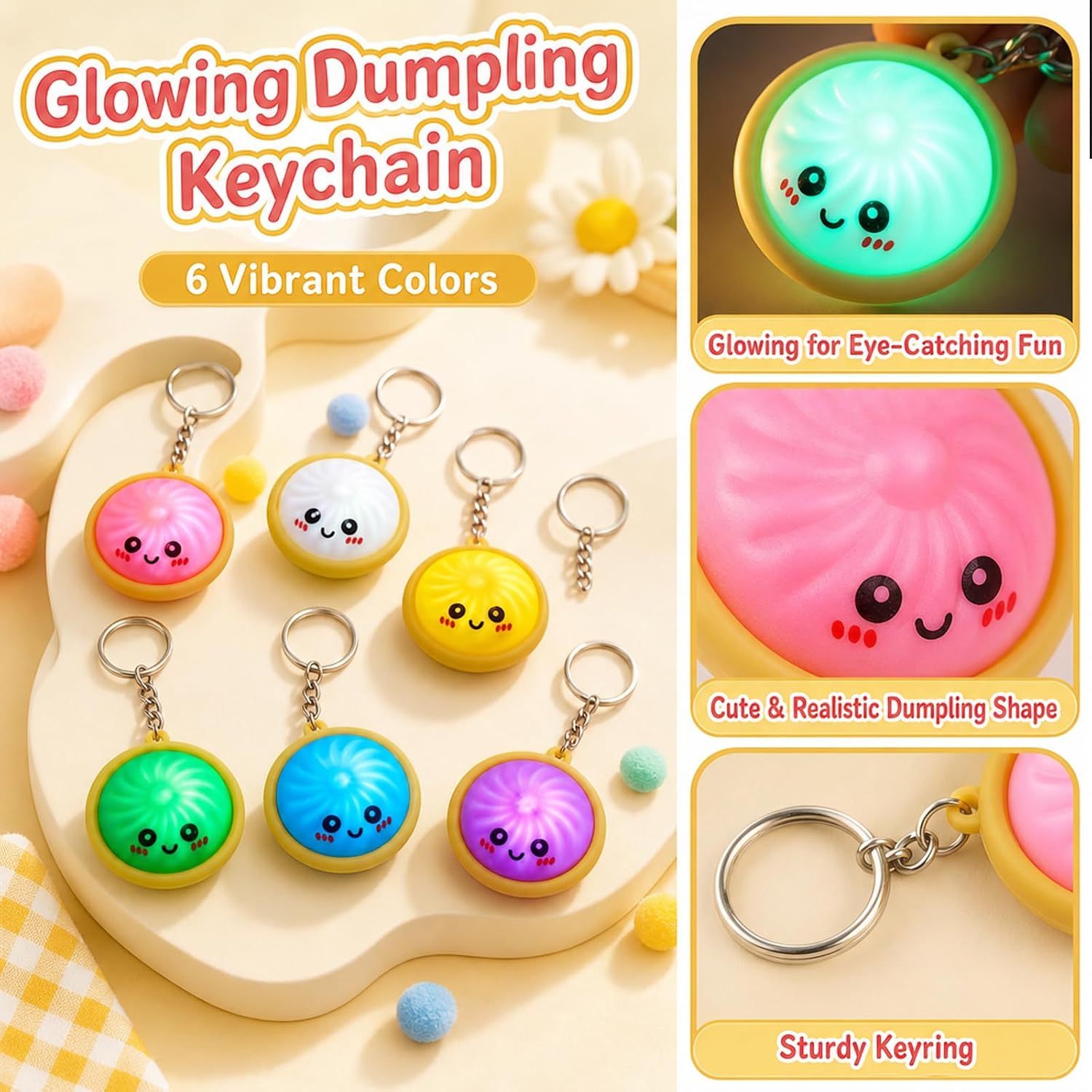 Dumpling Keychain, 6 Pcs Clicker Fidget, Dumpling Clicker Fidget for Finger Movement, for Adults at Work, Travel, Home, for Keyrings Ornaments Bag Charms image 3
