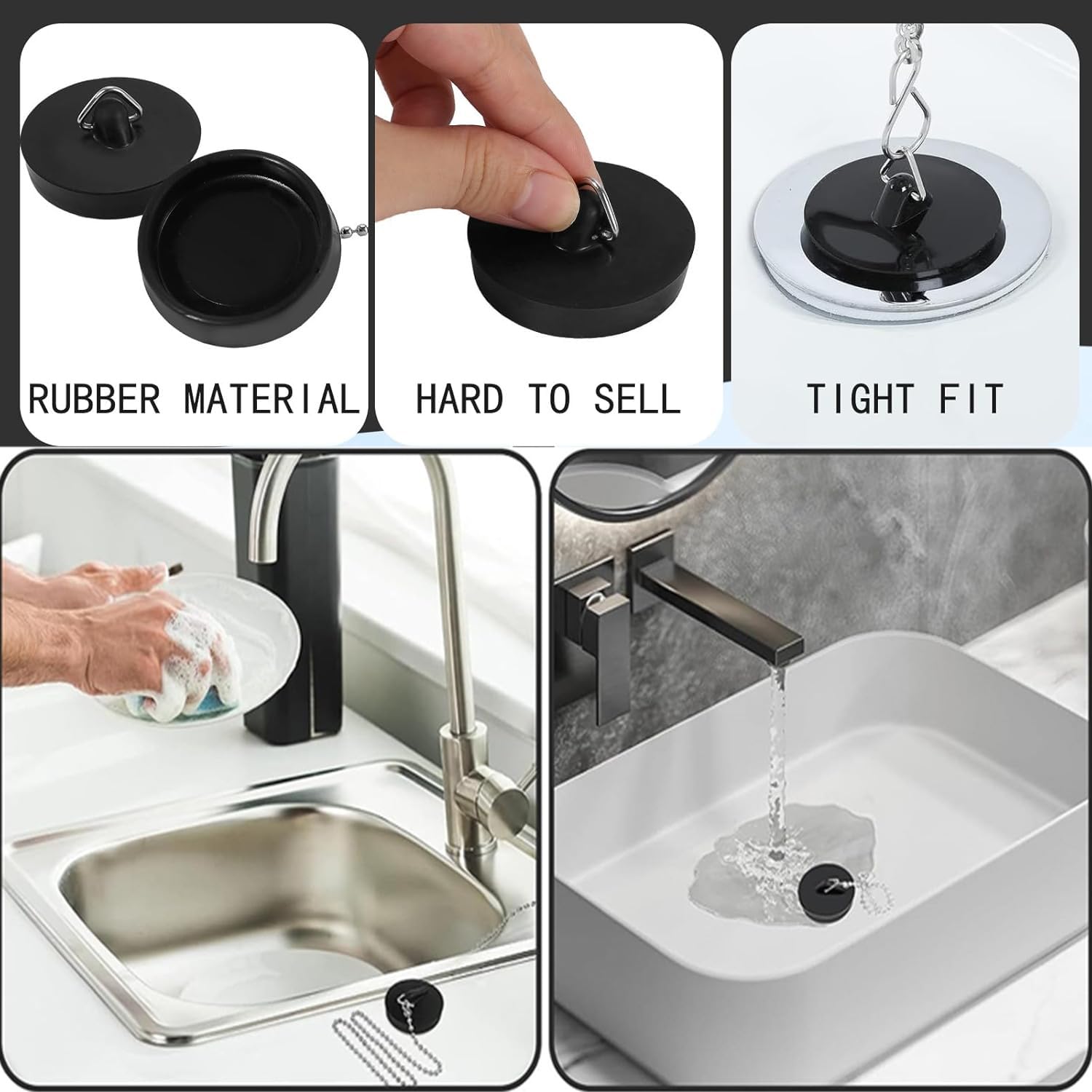 Bouchon de baignoire universel (40 mm), 3 pièces, bouchon d'évier avec