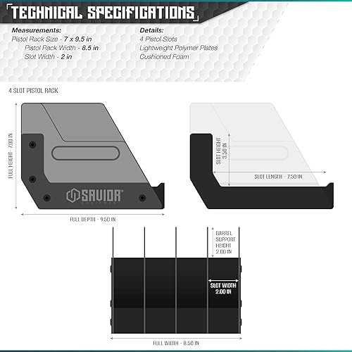 Miniatura 7 de Savior Equipment - Exhibidor para pistola, revólver, arma de fuego, para 4 a 8 de la mayoría de pistolas de cañón largo, espuma acolchada para