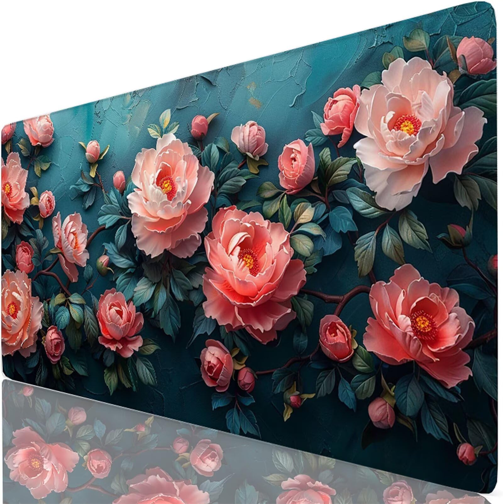 Rosa Alfombrilla Ratón XXL 150x80 cm Mouse Pad Grande Gaming Planta Alfombrilla Escritorio Antideslizante, Protector de Mesa para Ordenador y Teclado, Bordes Cosidos, Accesorios Oficina, Regalo W6-357