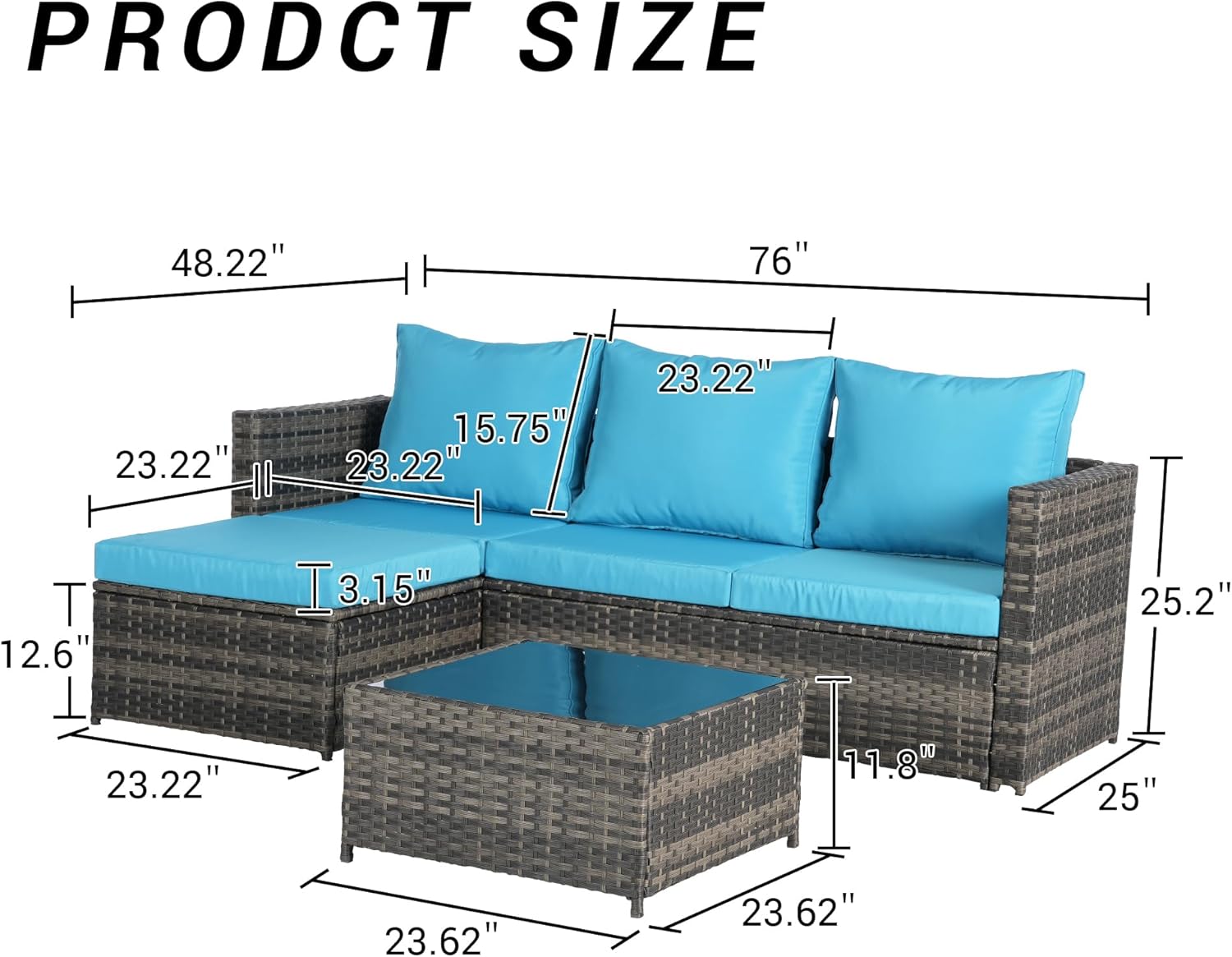 3-Piece Patio Furniture Set with Small Outdoor Table, Patio Bar Set w/ Sillas para Balcon, Sillas para Patio Exterior, Handwoven All-Weather Wicker, Large Cushions, Breathable Fabric (Light Blue)