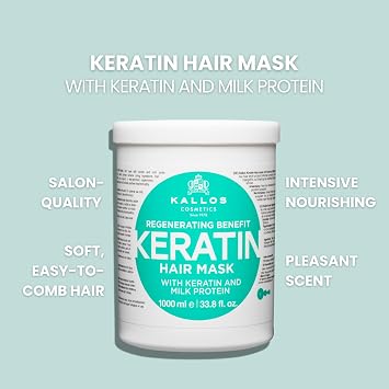 Kallos Keratin Hair Mask 33.8 fl oz Regenerating Mask with Keratin & Milk Protein for Dry, Damaged, Chemically Treated Hair