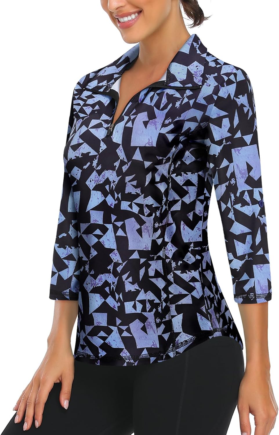 LURANEE Womens 3/4 Roll Sleeve 1/4 Zip Pullover Golf Shirts Athletic Hiking Running Workout Tops UPF 50+