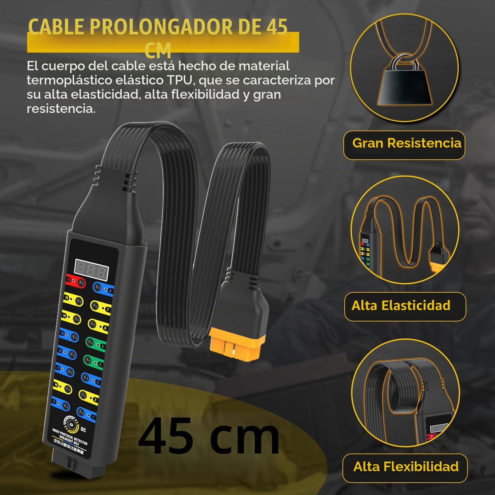 Detector de protocolo OBD2 Breakout Box versión Mejorada Detector de protocolo OBDII automotriz con Conector de 16 Pines, Herramienta de diagnóstico de Fallos de Cable de 17.7 Pulgadas con Pantalla