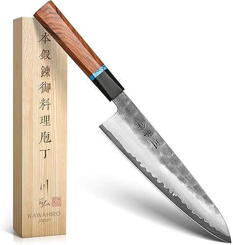 Miniatura 10 de Kawahiro - Cuchillo de chef Santoku japonés de 7 pulgadas, cuchillo de cocina de acero inoxidable VG10, cuchillos de chef forjados a mano
