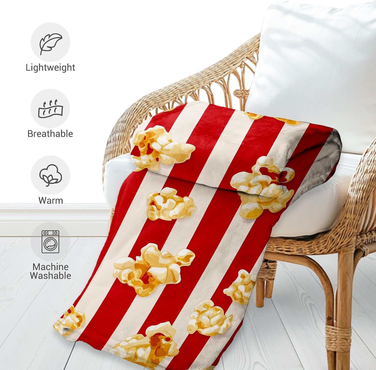 Jekeno Movie Popcorn Theme Blanket Gifts for Women Men Girls Boys Adult Kids Birthday Christmas for Family Cinema Theater Room Sofa Couch Decor Soft Plush Cozy Fuzzy Lightweight Throw Blankets 60"x80"