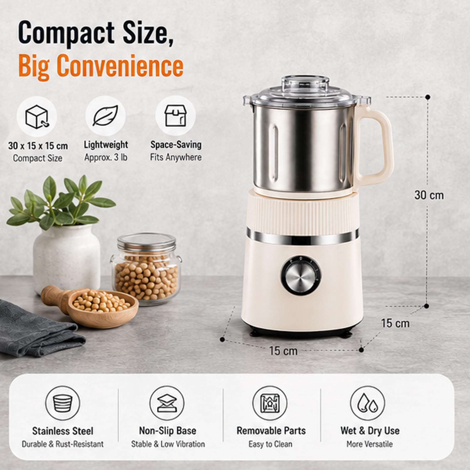 Fabricante eléctrico de leche de soja, molino de granos de 600ML, molinillo húmedo y seco con cuchillas dobles, acero inoxidable para café, especias, nueces crudas green