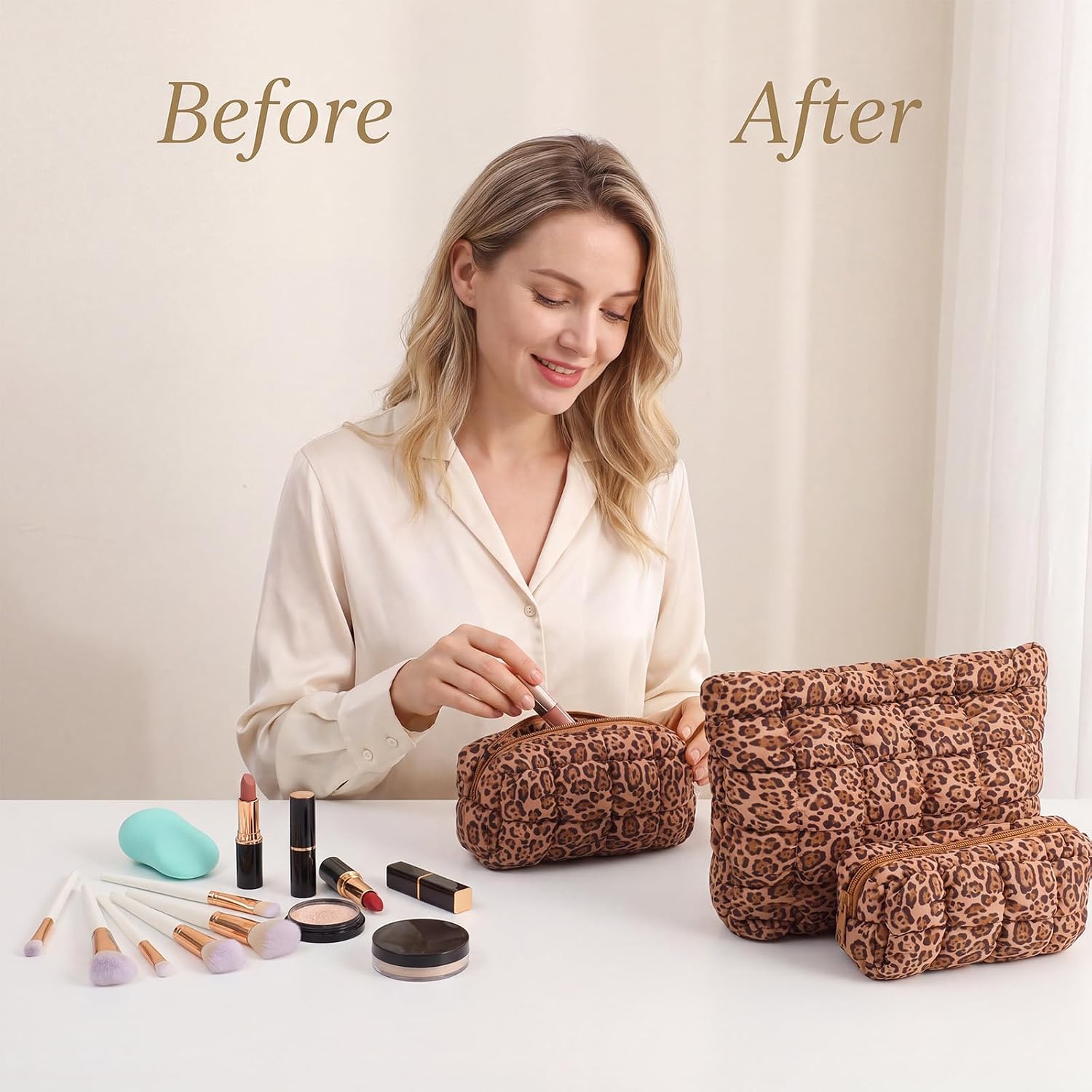 Pimoys 2 Pack Leopard Small Makeup Bag for Women Girls, Pouches for Purse