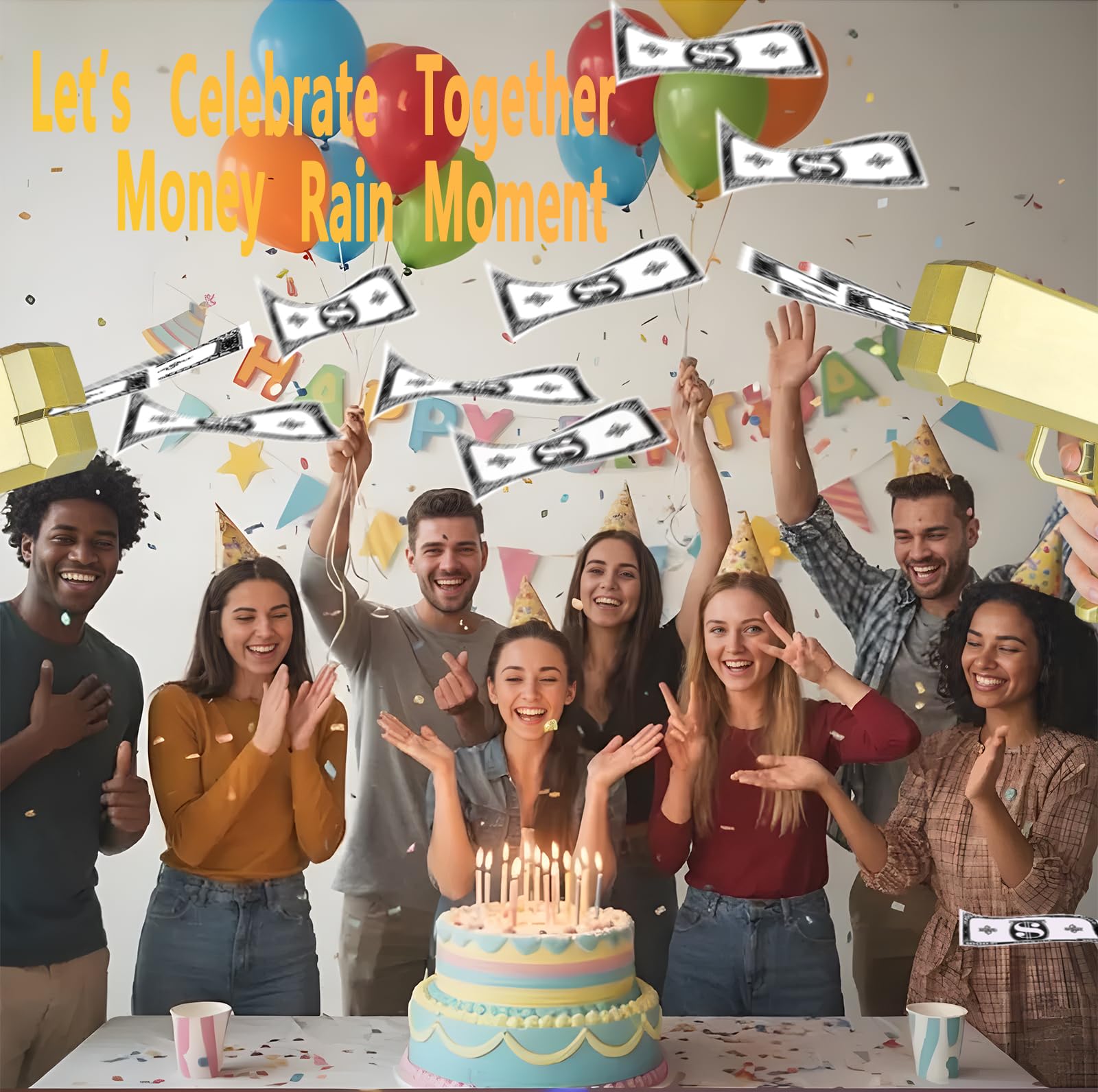 Money Gun Shooter with 200pcs Prop, Handheld Make It Rain Spray Money Toy Cash Gun, Party Prop for Weddings, Birthdays — view 3