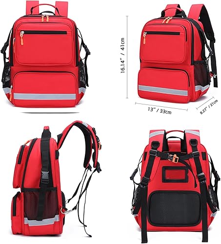 Miniatura 8 de Be-Better Bolsa de primeros auxilios Mochila de trauma vacía, kit de emergencia médica bolsa para EMT, EMS, policía, bomberos, Rojo -, Mochila