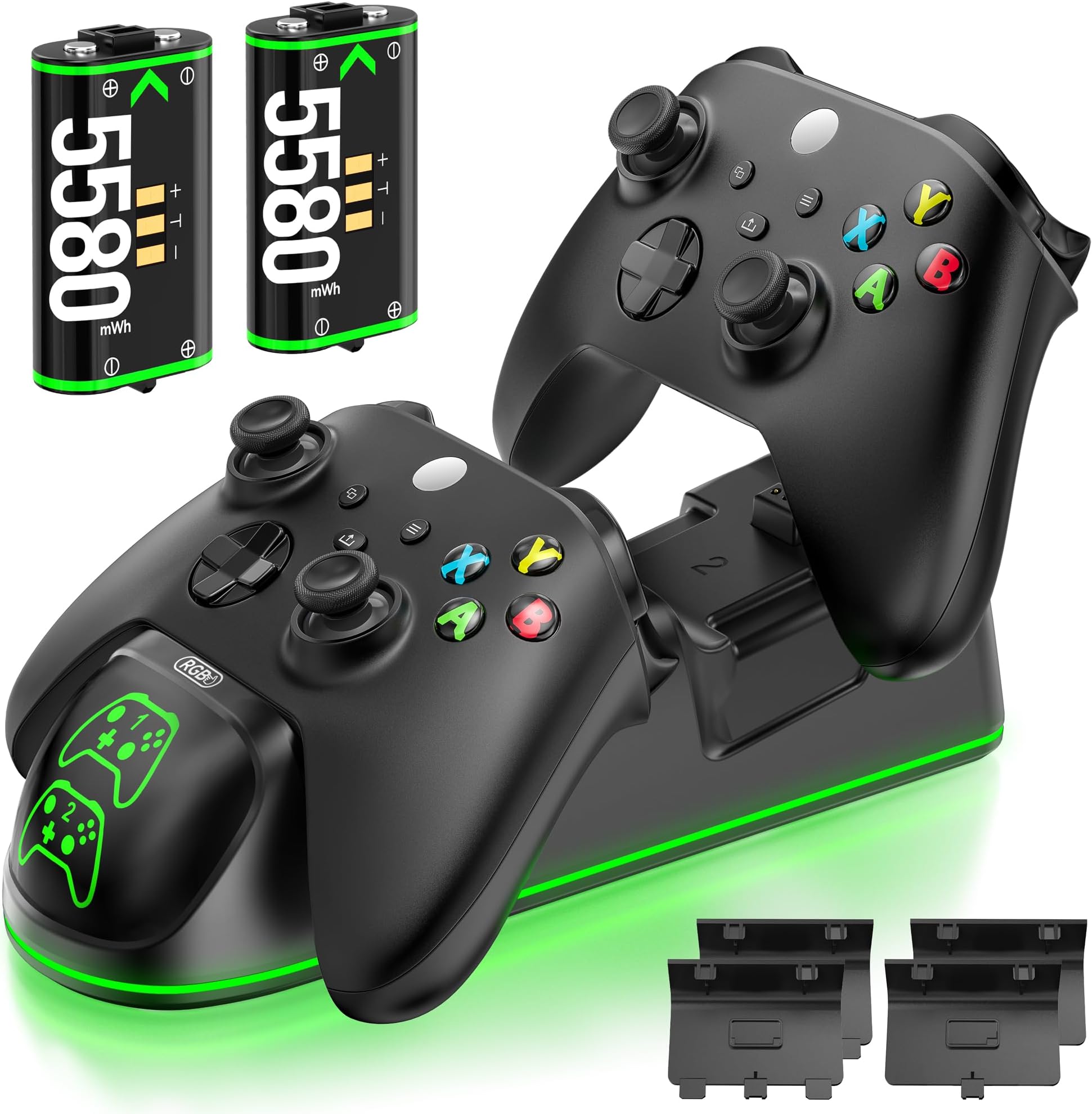 OIVO XSX Controller Charger Station with 2 Packs 4320mWh Rechargeable Battery for Xbox Series X/S/One/Elite/Core Controller, Charging Dock with 4 Packs Covers (1800mAh)