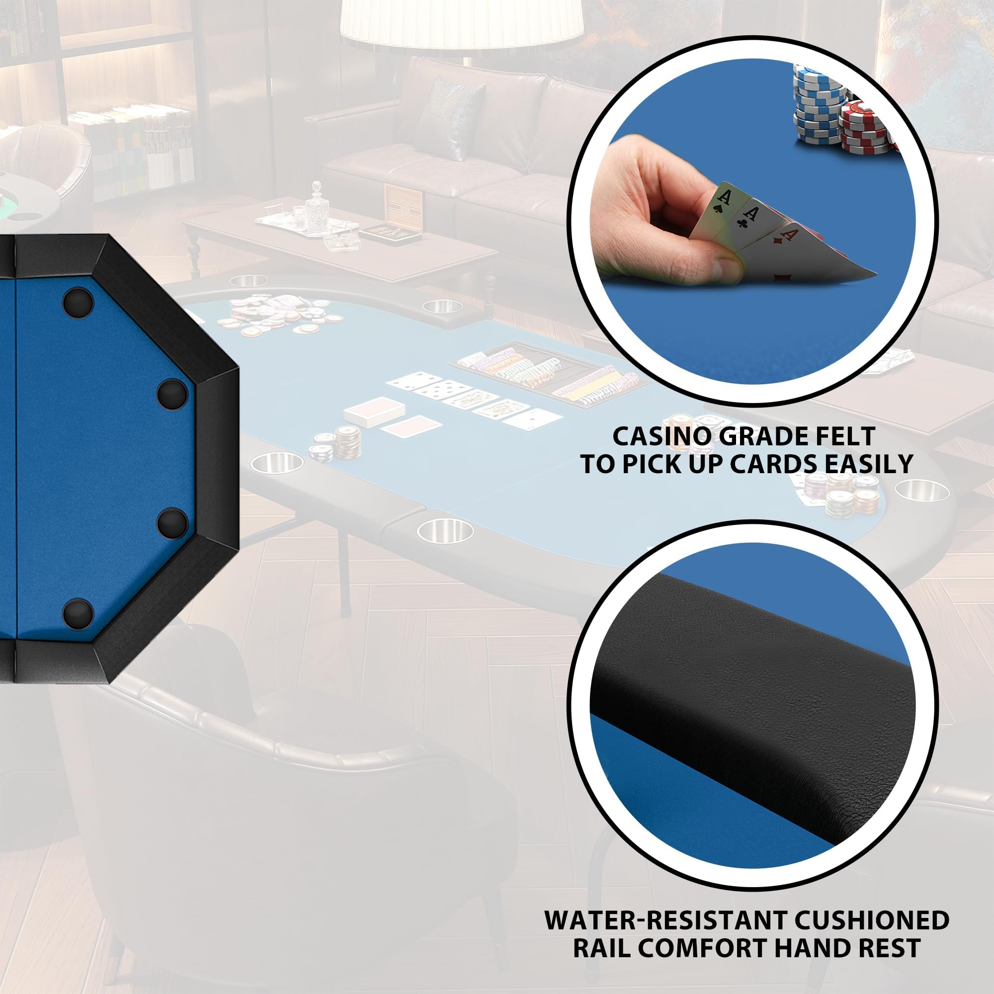Table De Poker Pliable 120 cm Pour 8 Joueurs, Table De Casino Octogonale Pour Blackjack Et Texas Holdem, Avec Rails Rembourrés Confortables Et 8 Porte-Gobelets Intégrés, Idéale Pour Soirées Jeux, Mais