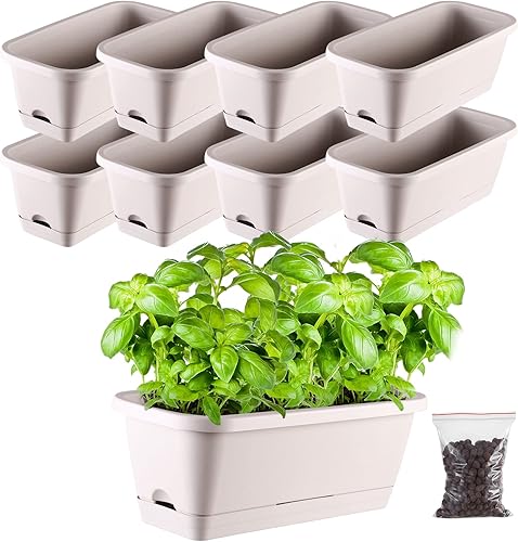 Paquete de 8 macetas de 15.6 x 7.5 x 5.9 pulgadas para exteriores, grandes, jardineras rectangulares para plantas de interior, maceta larga con