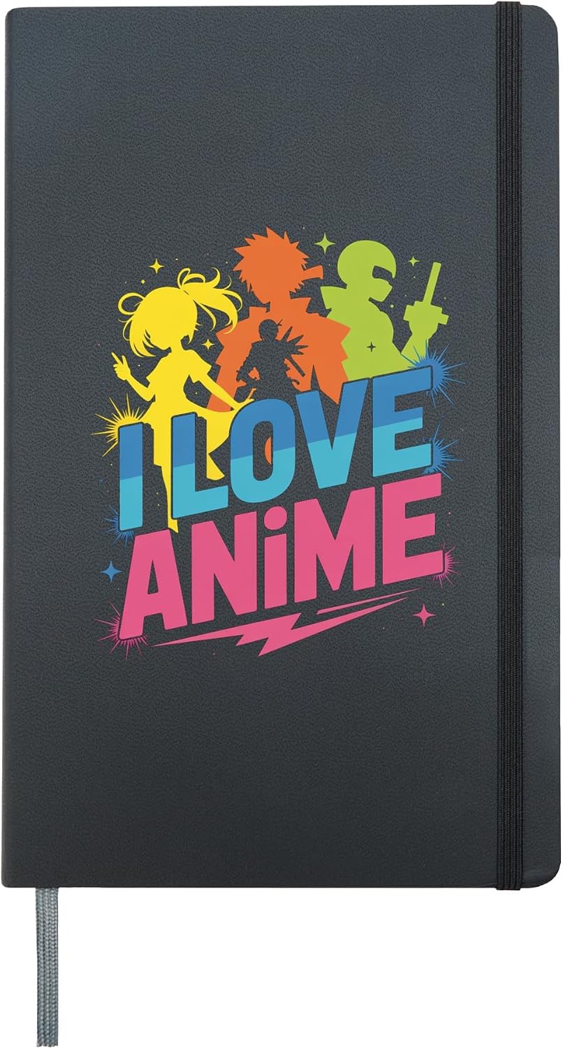 I Love Anime Vibrant Silhouettes Passion Hardcover Journal, Black