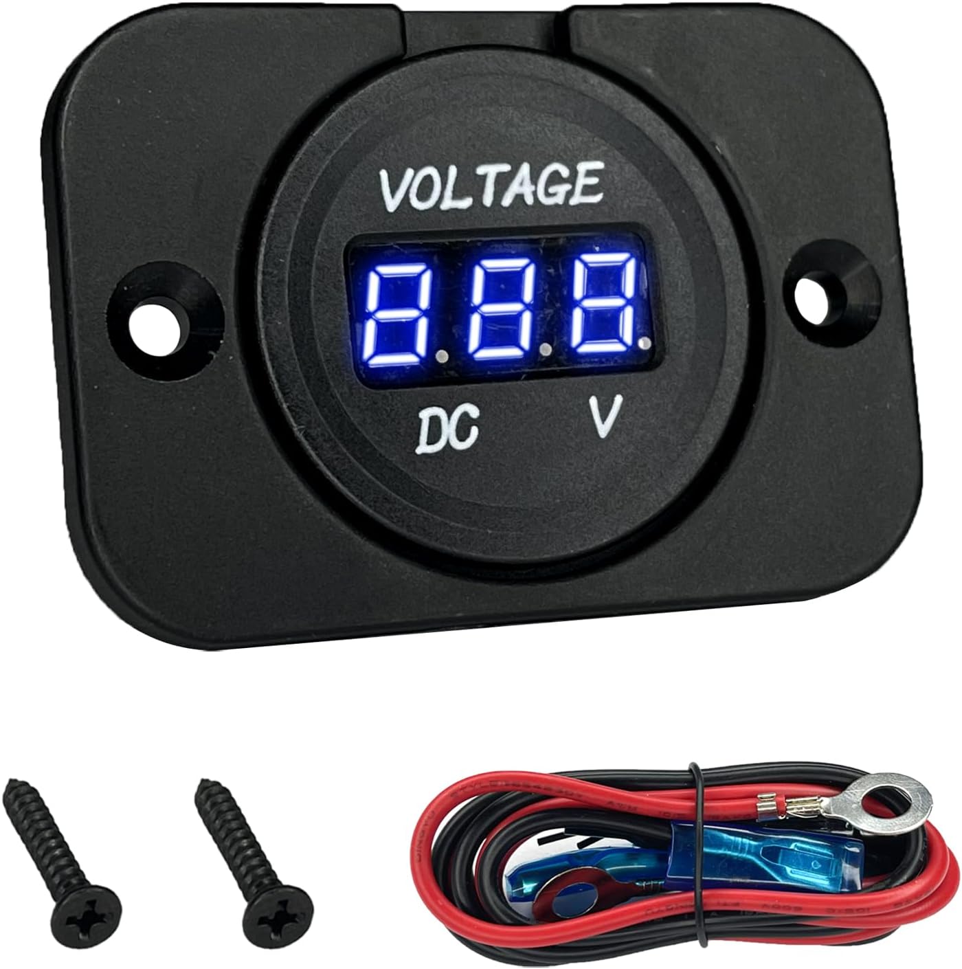 12V Battery Voltage Meter, Waterproof LED Digital Voltage Meter DC 12V, Round Panel Mount Battery Monitor Gauge with Mounting Plate & Cables for Car Boat Marine Motorcycle RV ATV UTV（Blue）