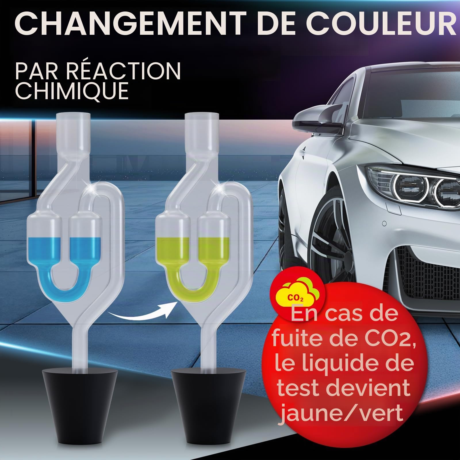 Heimwert Testeur de Joint de Culasse Sans Vis, Test de Fuite de Liquide de Refroidissement Extrêmement Bon Marché et Fiable par Changement de Couleur, Testeur de CO2, Eau de Refroidissement et Culasse
