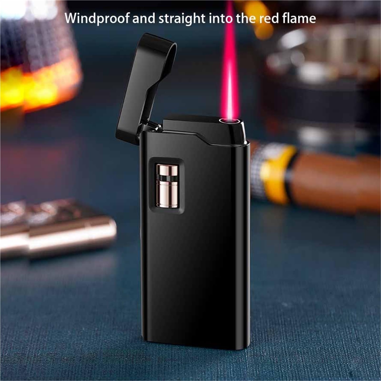 Encendedor de butano resistente al viento, encendedor de llama de chorro con tamaño de llama ajustable, ideal para puros, camping, barbacoa y actividades al aire libre, gran regalo para hombres