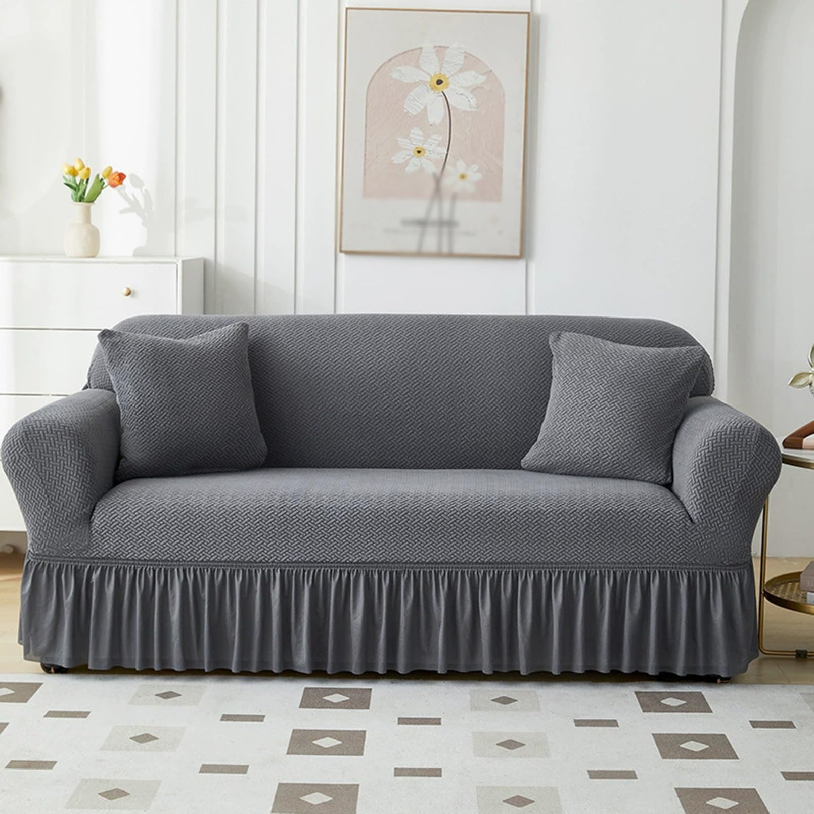 Housse de canapé universelle pour protéger un grand canapé 5 places en tissu chenille extensible