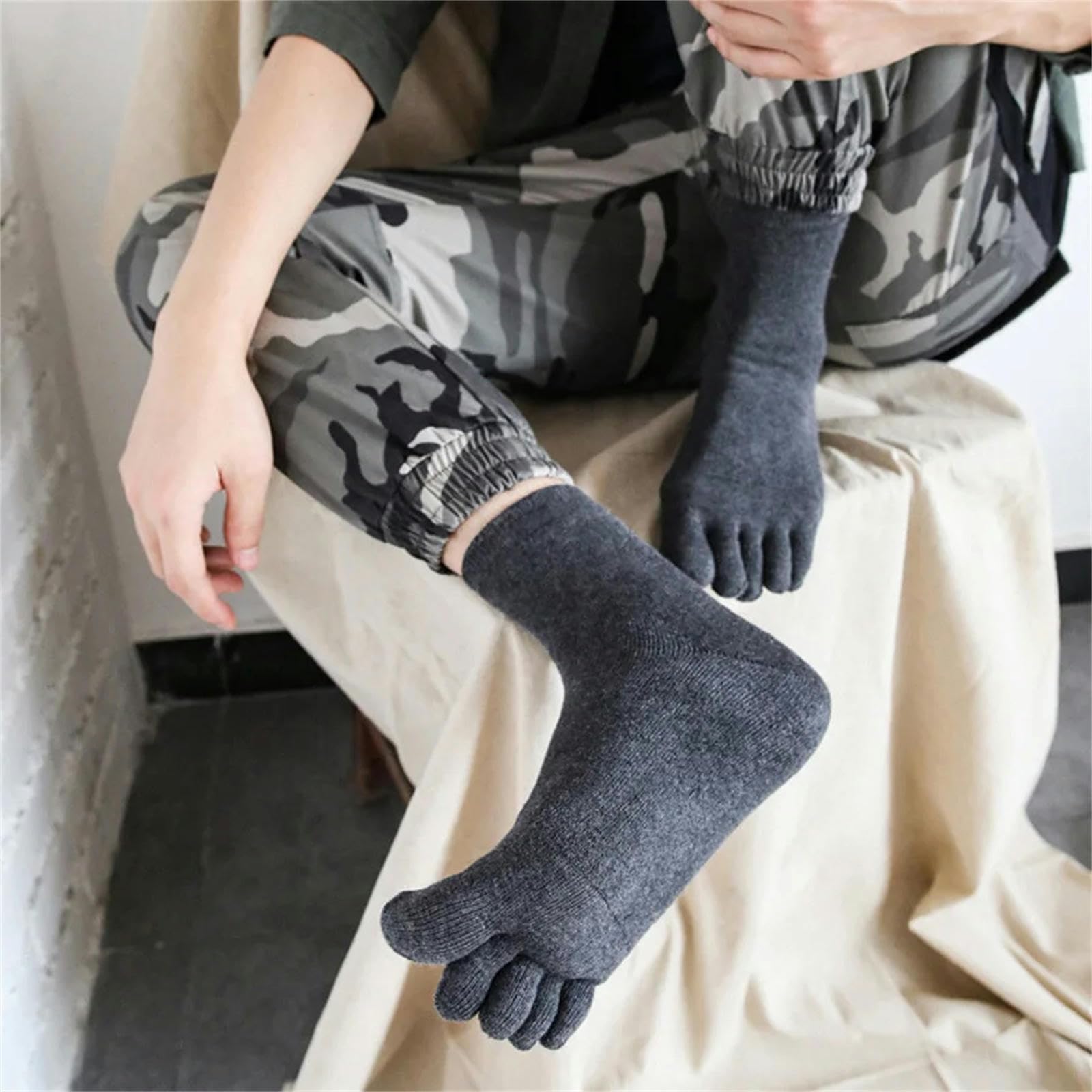 Calzini Inverno Terry Calzini A Cinque Dita con Calzini Elastici Morbidi Solidi di Cotone Caldo Toestmiche-Grigio-Eu39-44