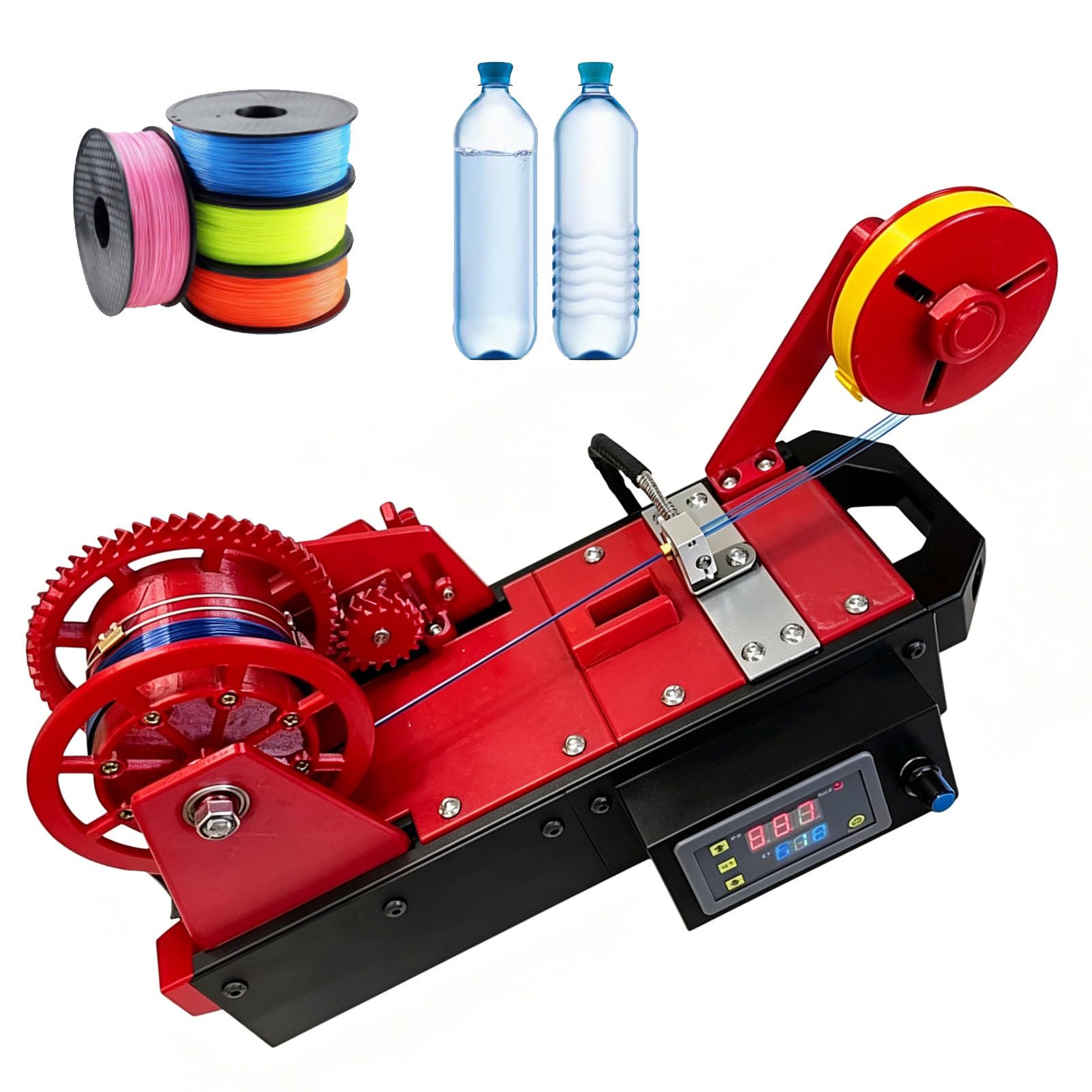 Pvxa 3D Desktop Filament Maker Machine, Recycled PET Bottle Recycler for Families, with Digital Display, Temperature/Speed Adjustable, for DIY Makers Red