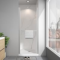 EASYWORC Frameless Pivot Shower Door 24-26" x 72" Brushed Nickel, 6mm Tempered Glass, Reversible Install, Nano Easy-Clean