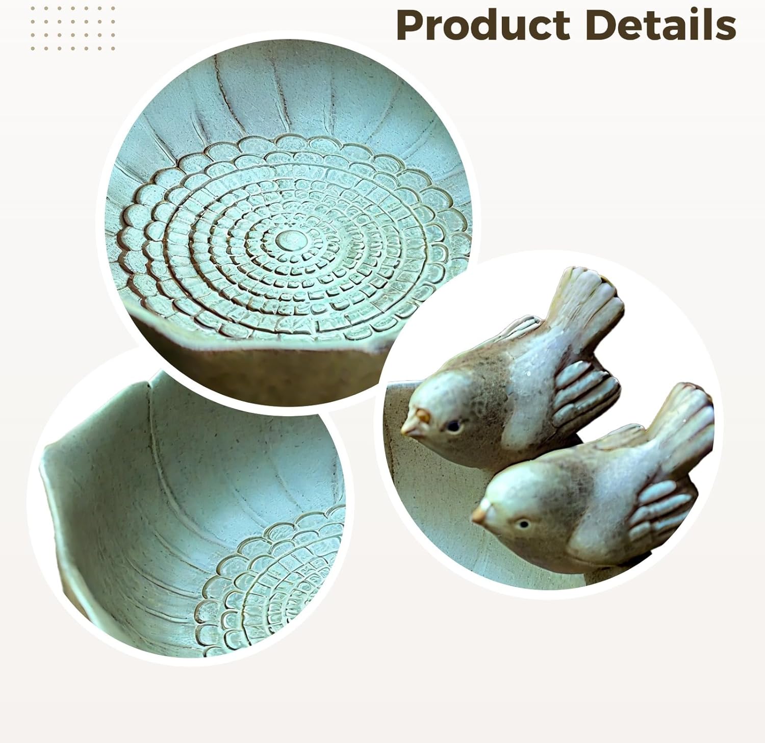 Multi-Use Baths Bird, Ceramic Bird Bath Garden, 6.3 In (16 Cm) Decor Table Outdoor Antique, Planter Ceramic Small For Lily, Lotus, Fish, Greenish-Brown, Decor Garden Table