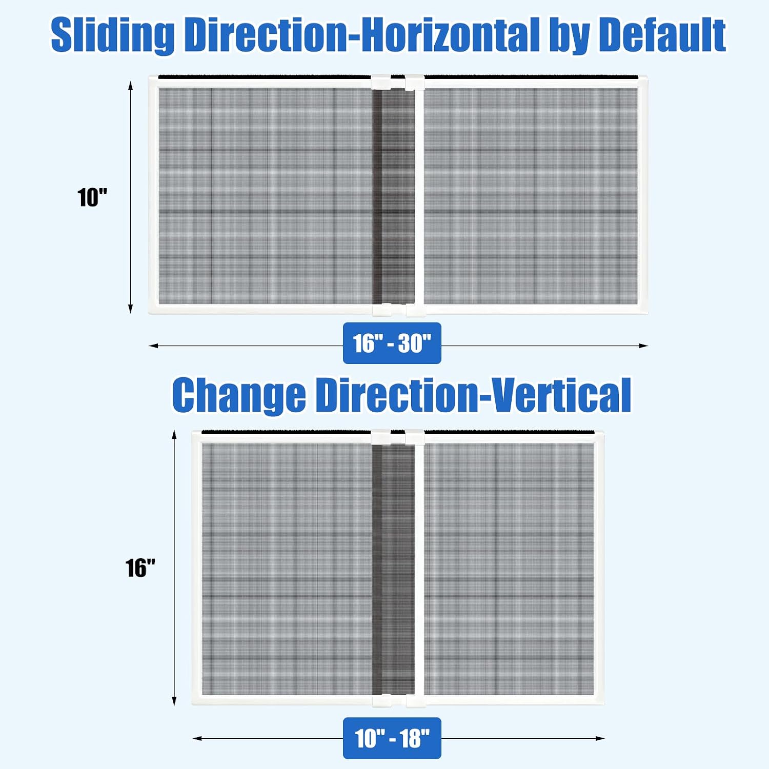 2 Pack Expandable Window Screen, 2 Way Sliding Adjustable Window Screen, Horizontal (10" H x 16" - 30" W), Horizontal and Vertical Adjustable, Durable Replacement Screens for Window