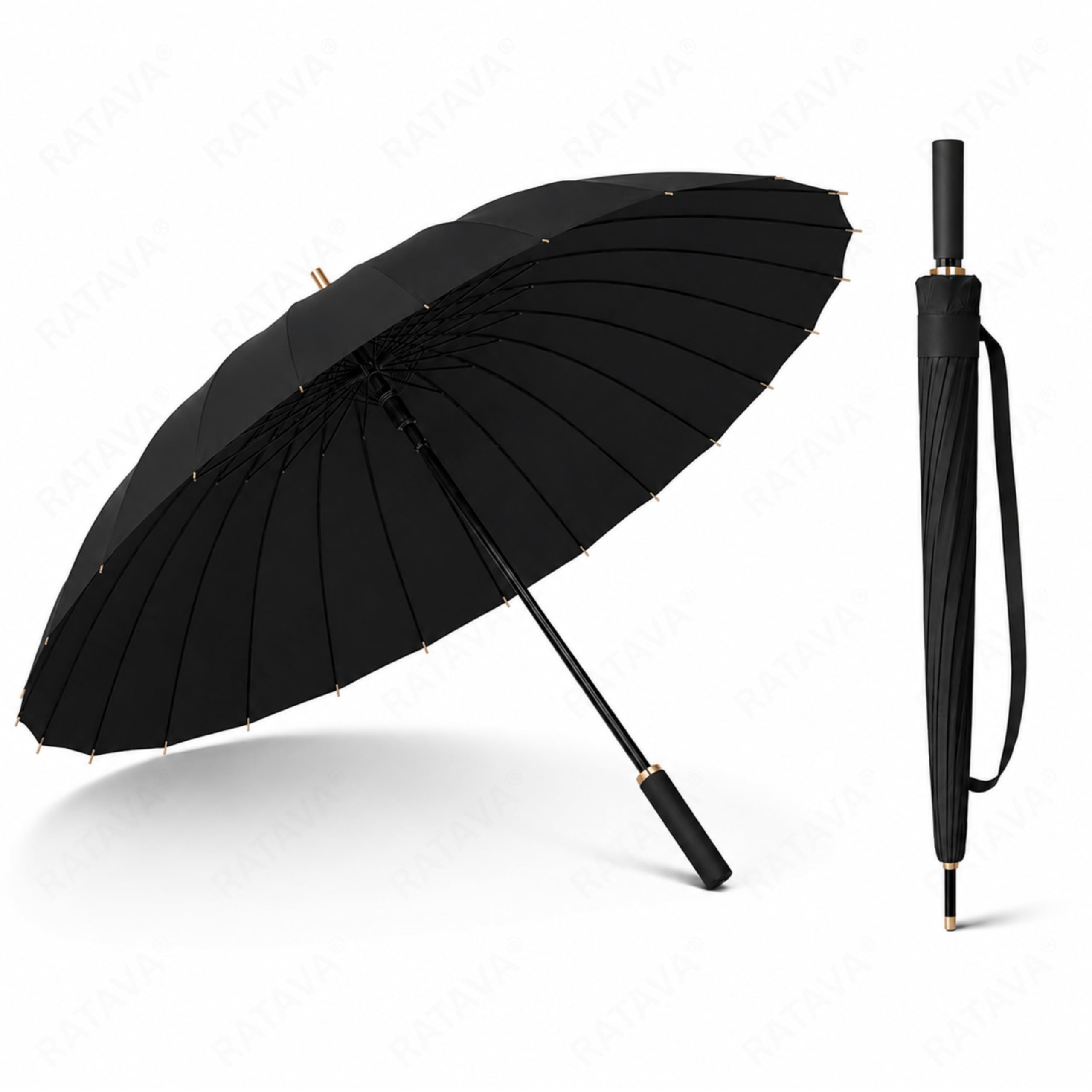 Extra Large 24 Ribs Golf Umbrella, Automatic Open Long Handle Straight Umbrella for Men & Women, Heavy Duty Windproof Waterproof Double Canopy Rain Umbrella 1pc (BLACK)-image-47