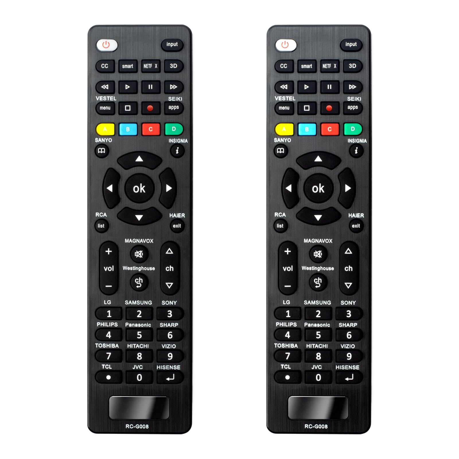 2 Packs Universal Remote Control Replacement for Samsung LG Sony Sharp Vizio Philips Toshiba Hitachi Sanyo JVC TCL Hisense Vestel Seiki Insignia and Other Brands Smart TV Remote