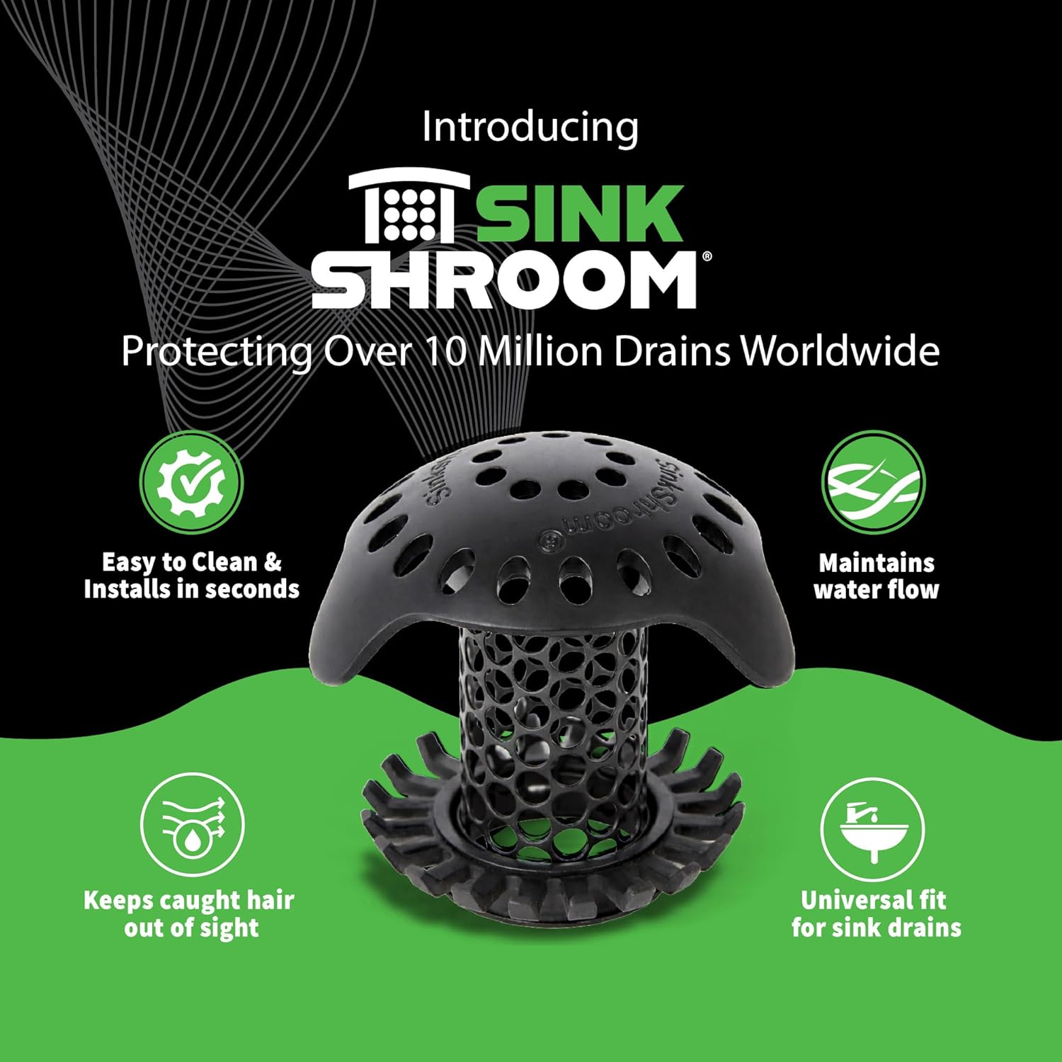 SinkShroom Ultra Bathroom Sink Drain Protector, Stainless Steel, Matte Black, Hair Catcher with Multiple Drain Adapters - Image 3