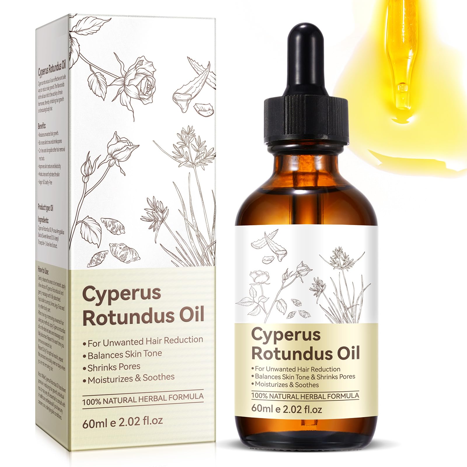 Cyperus Rotundus Oil, Natural Cyperus Rotundus Oil for Hair Removal, Reducing Body Hair Growth, Smooth Skin & Hair Removal, Shrink Pores Soothing &