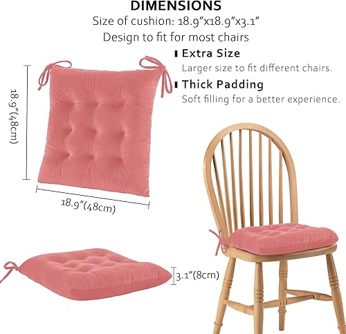 Miniatura 2 de ELFJOY Cojines para sillas de comedor, juego de 4 cojines de asiento copetudos para sillas de cocina, oficina, habitación, almohadillas gruesas con