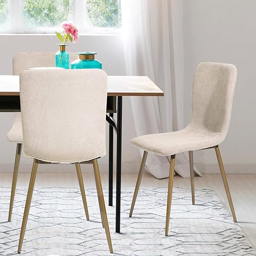 Miniatura 6 de FurnitureR Juego de 4 sillas de comedor escandinavas, cómodas sillas auxiliares con asiento de terciopelo, patas de metal resistentes para cocina,