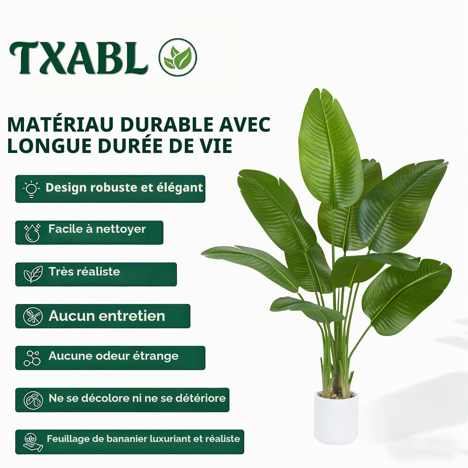 Plante Artificielle Oiseau de Paradis 120cm - Grande Plantes Bananier Artificielle Interieur avec Pot Blanc, Fausses Arbre Artificiel Parfaites pour Décoration d'Intérieur de Bureau ou Salon ou Maison