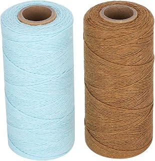 Pure Cotton Yarn, 2 Rolls 8/4 Warp Thread Knit Yarn 250m Tensile Resistant Weaving Loom Cotton Thread for Knit Carpets, Ribbons, Carpets, Blankets (Brown + Light Blue)