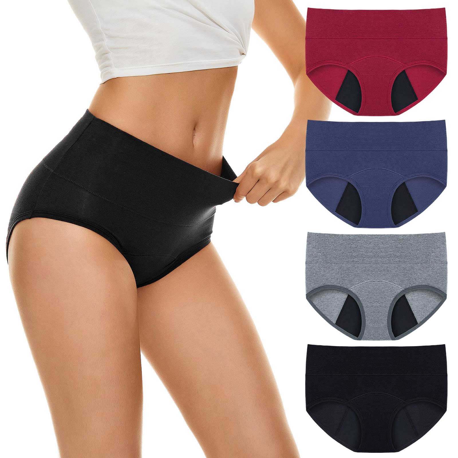 Culotte Taille Haute Femme Coton - 4 pièces sous-vêtements étanches Taille Haute pour Femmes Culotte Grande Taille Culotte menstruelle Pantalon physiologique