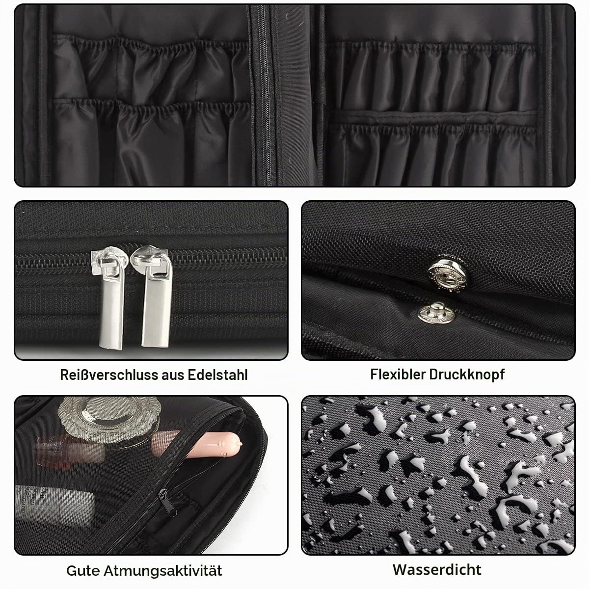 Discoball Professioneller Pinselbeutel, Täschchen für Beauty, Kosmetik, Makeup aus Faserstoff, schwarzer Reisebeutel für Pinsel-Set