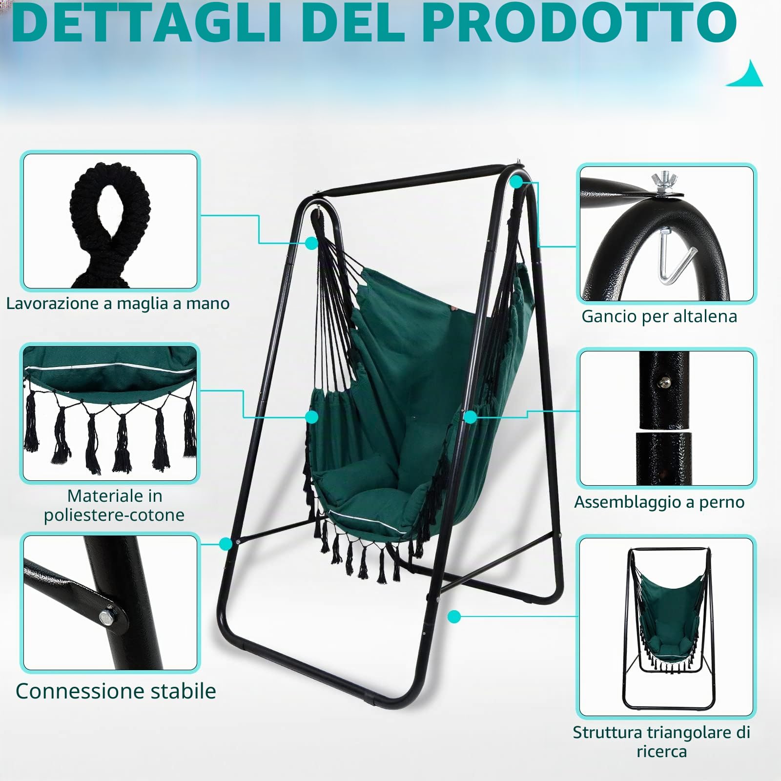 CCLIFE Sedia Amaca con supporto Sedia Sospesa Poltrona Sospesa da Giardino per interno Esterno Giardino Capacità di Carico 100 kg, Color:Verde