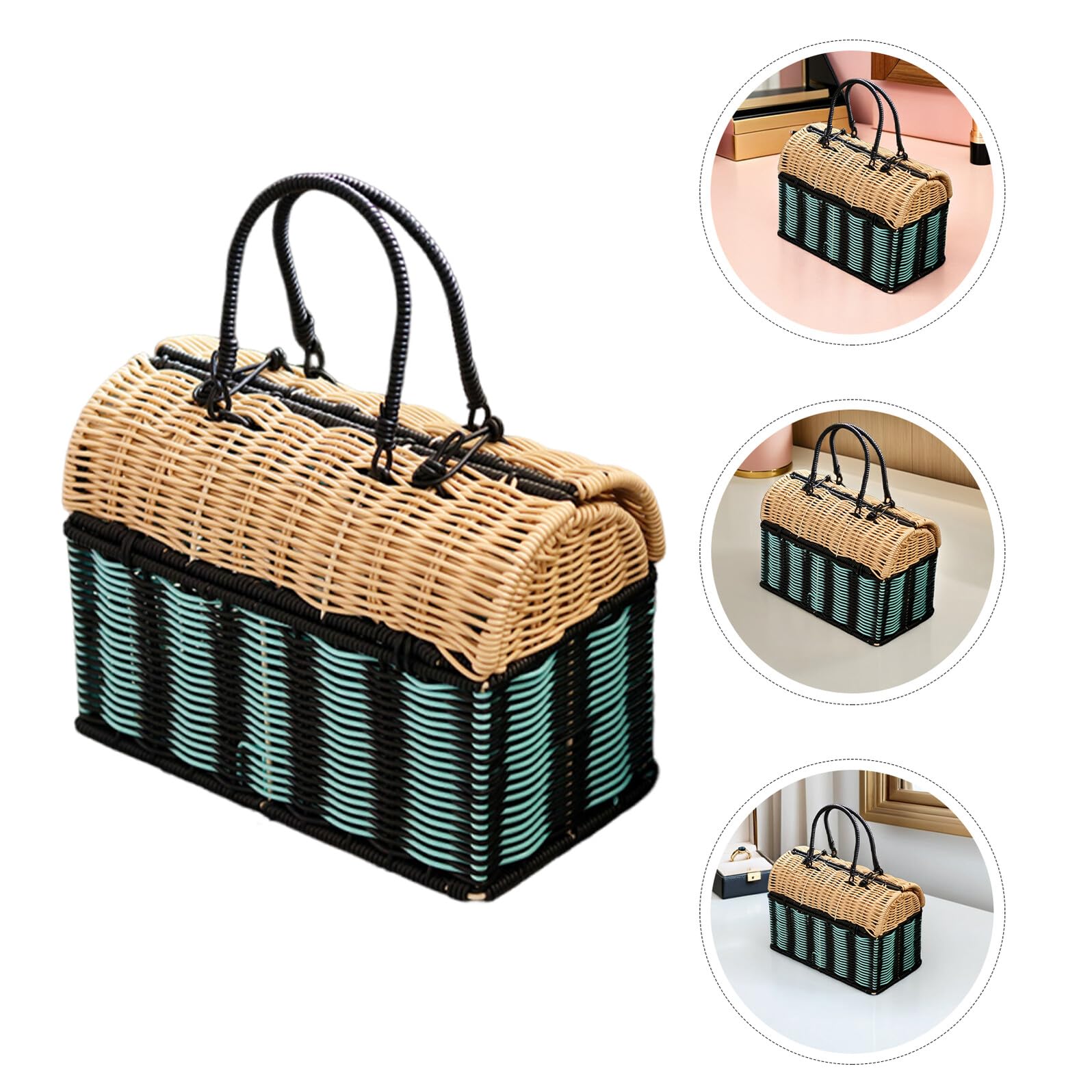 Gatuida Grande Borsa Tote Intrecciata a Mano in Finto Rattan Sintetico Borsa da Spiaggia Leggera e Resistente per Donna Multiuso per Viaggi Shopping e Organizzazione Casa