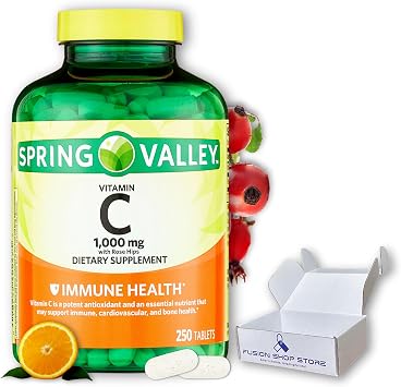 Vitamin C 1000mg- with Rose Hips Tablets, 250 Count Pack of 1, Boxed By Fusion Shop Store
