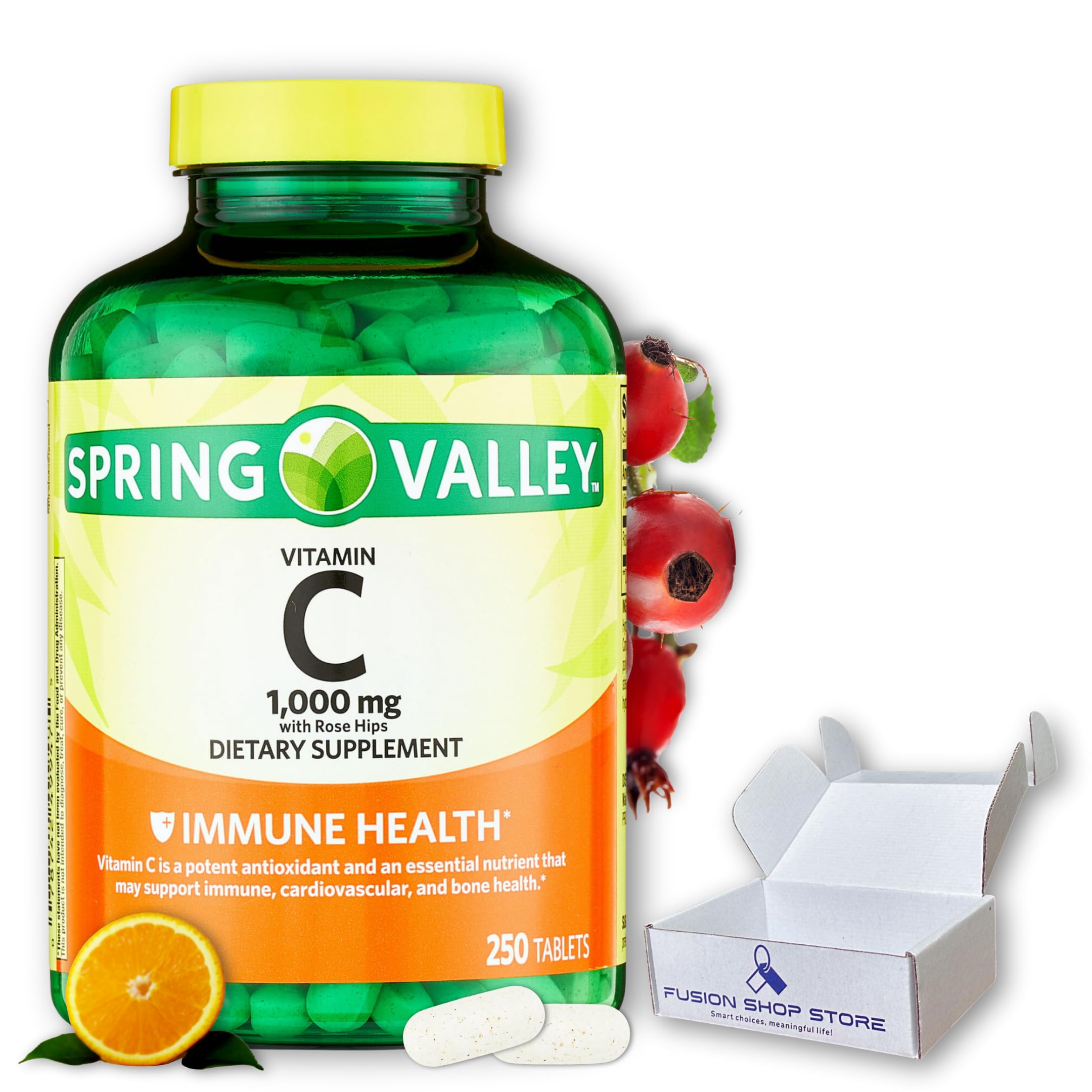 Vitamin C 1000mg- with Rose Hips Tablets, 250 Count (Pack of 1), Boxed by Fusion Shop Store