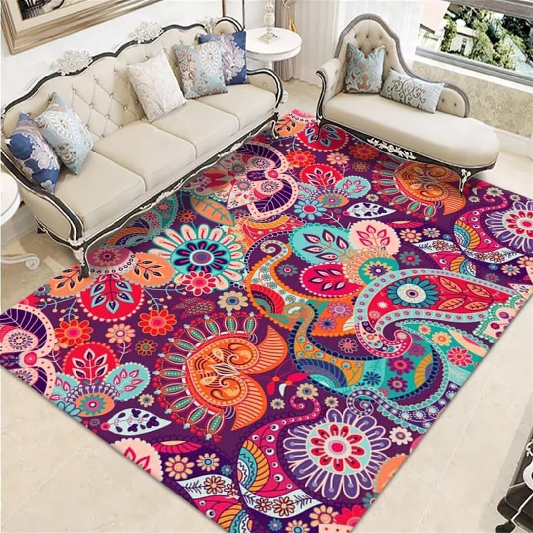 Tapis de sol salon XXL rouge 60X90cm avec motifs feuilles colorées