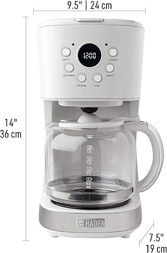 Miniatura 3 de HADEN Heritage Innovadora cafetera de goteo programable de 12 tazas con jarra de vidrio, embudo y función de apagado automático (marfil)