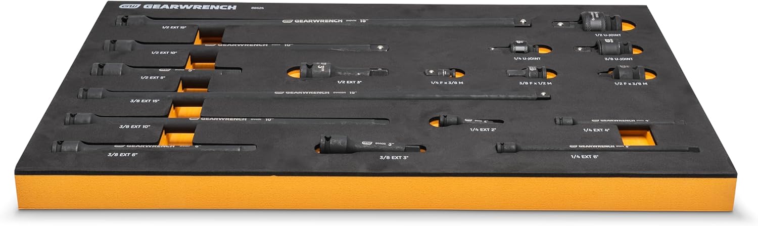 GEARWRENCH 17 Piece 1/4", 3/8", 1/2" Impact Drive Tool Accessories Set with EVA Foam Tray - 86524